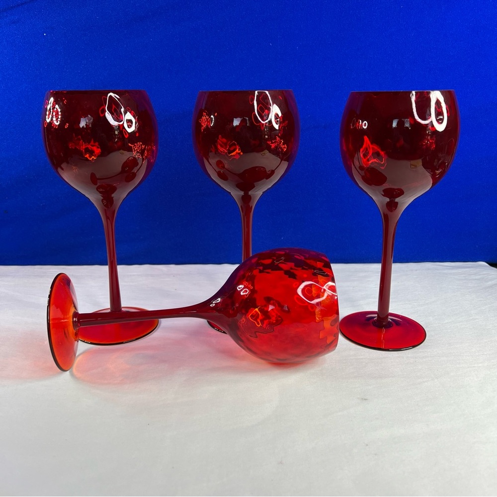 COPY - Bohemian Czech Crystal Wine Glasses Red With Subtle Lattice Pattern Set …